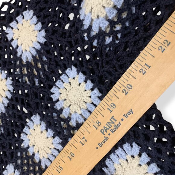 Women’s Sweater Crochet Open Navy Floral Granny Square Long Sleeve Boho Cottage - Picture 4 of 12